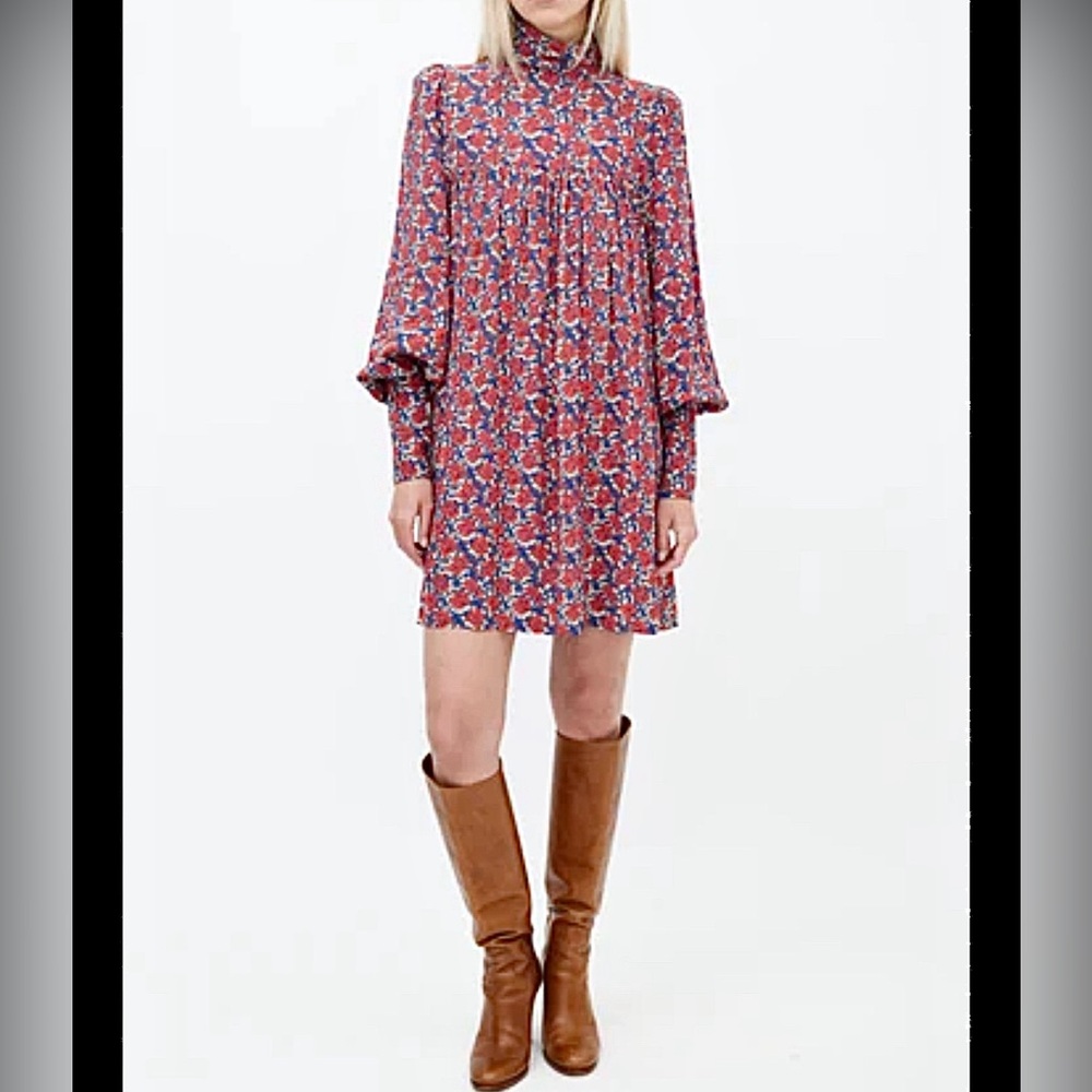 SMYTHE Mini Dress Tunic. High neck. Puff sleeve. Hidden pockets. Size M.